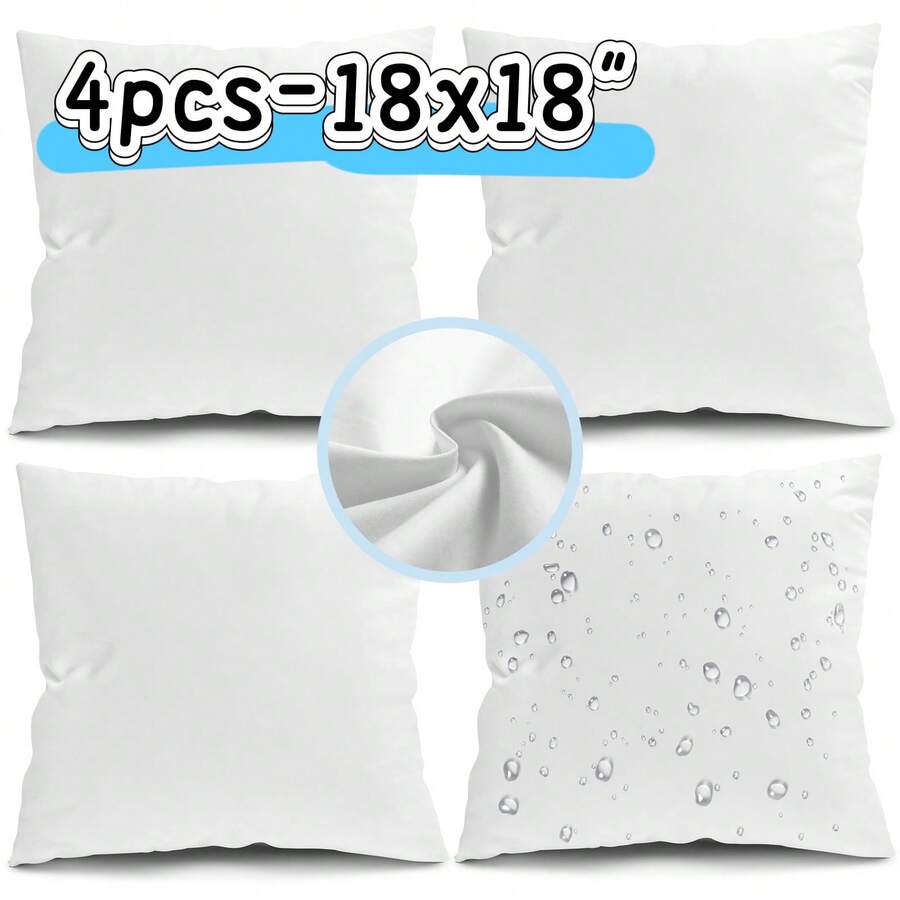 Pillow Insert 18X18 - 4개입, 실외용 방수 쿠션 충전재, 18x18인치