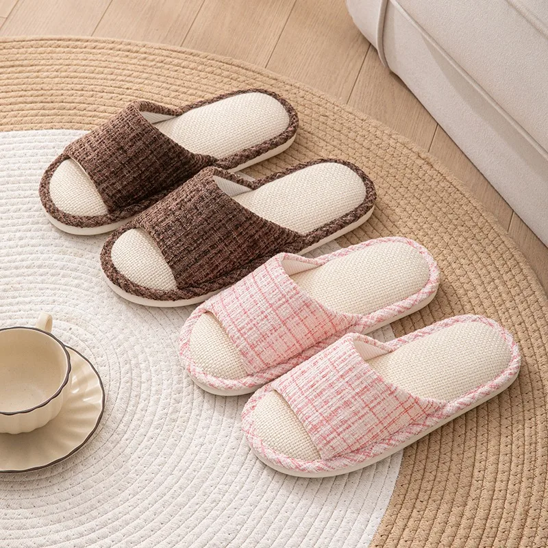 Home Textile - 남성용, 여성용 린넨 실내 슬리퍼, 통기성이