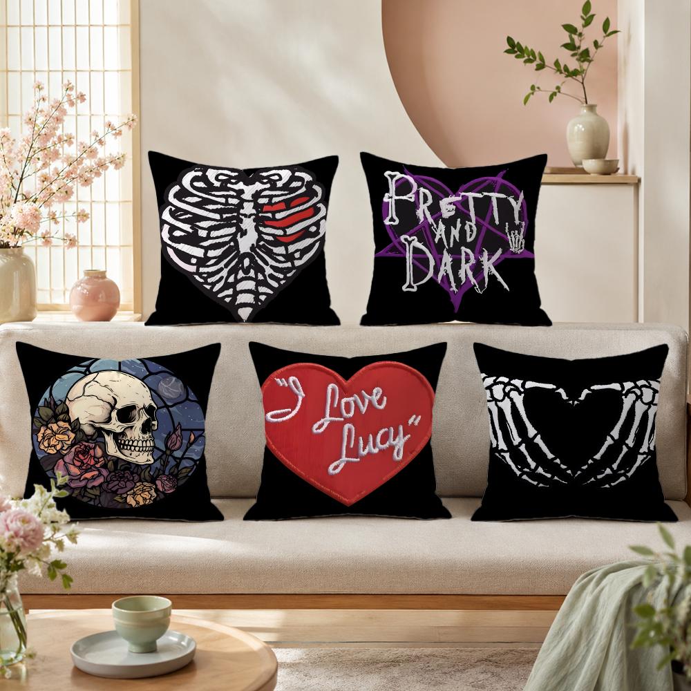 Home Textiles Premium - 애니메이션 해골 하트 프린트 베개 커버