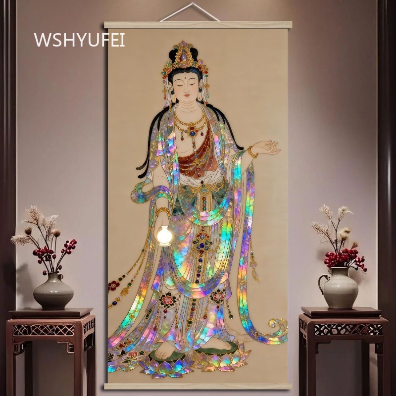 중국풍 불교 관음보살 벽걸이 장식, 조개껍데기 장식과  - Home Textiles & Decorations 리뷰 및 가격