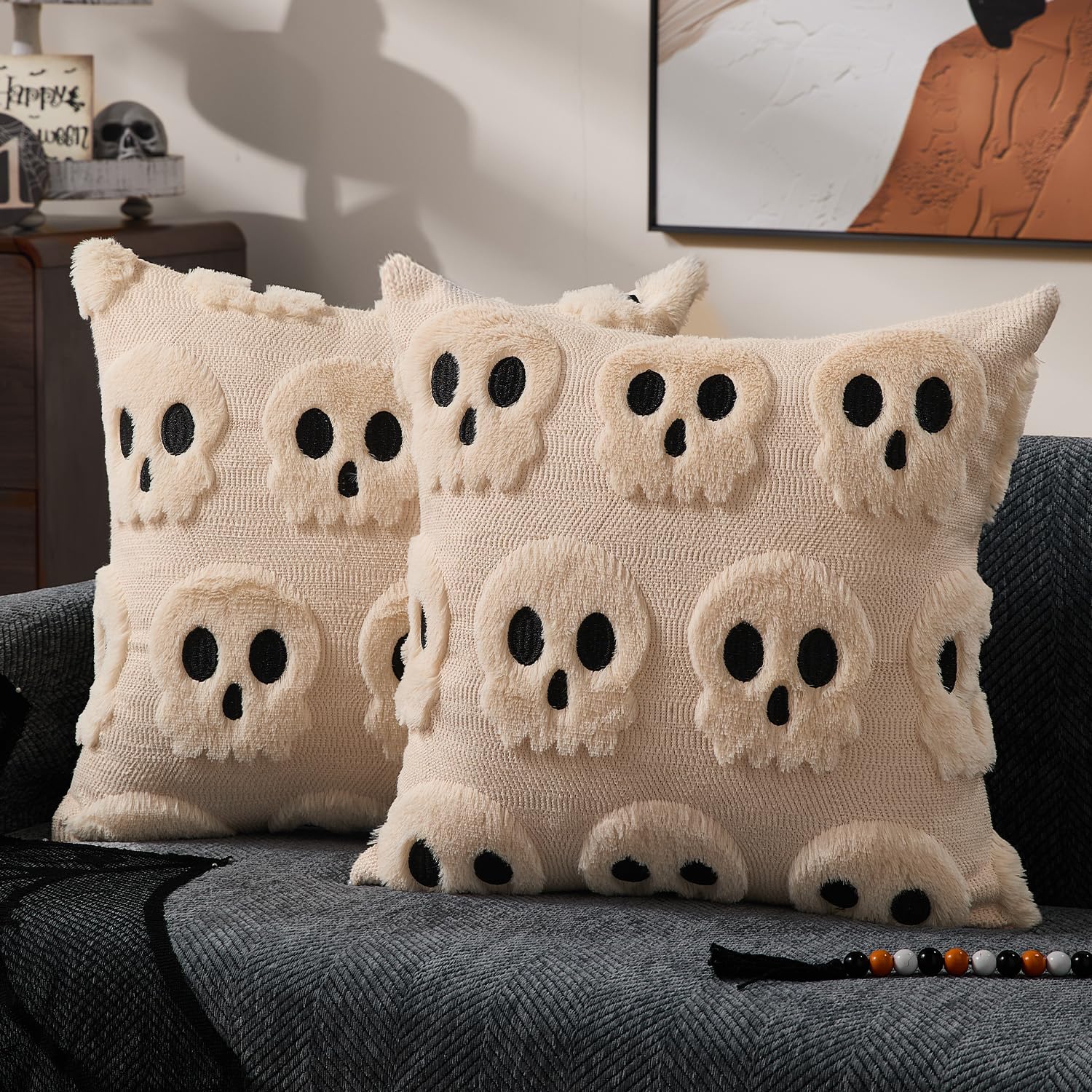 할로윈 베개 커버 18x18 인치 베이지색 해골 할로윈 - Pillow Insert 18X18 리뷰 및 가격