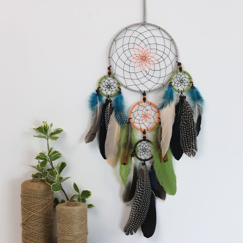 빈티지 스타일의 다중 원형 깃털 드림캐처 벽 장식, 수 - Home Textiles & Decorations 리뷰 및 가격