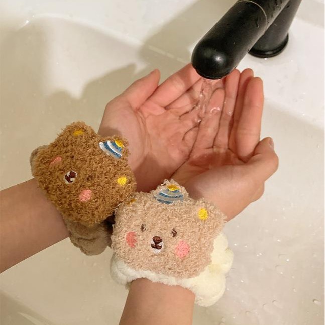 1 쌍 만화 곰 얼굴 세척 손목 스트랩 부드러운 재사용 - Home Textiles Face Towel 리뷰 및 가격
